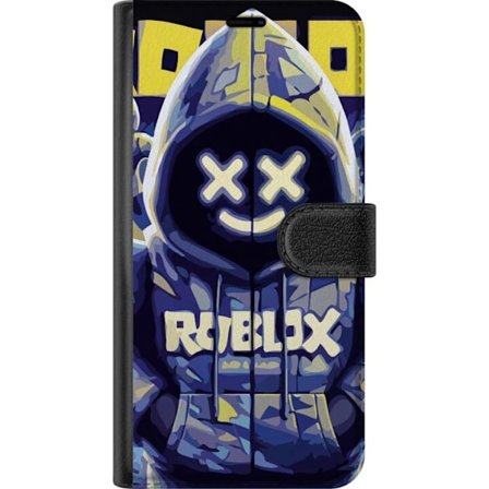 Kompatibelt Lommeboketui til OnePlus OnePlus 12R Blågul Roblox hettegenserfigur med minimalistisk neonstil og masket ansikt, moderne spillillustrasjo