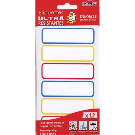 12 laminerede etiketter - Primærfarver - Ultrabestandig