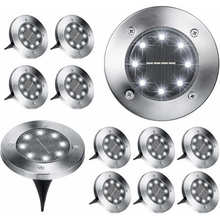 Bakkelys, 12 Pack 8 Led Solar In-ground Lights, Vanntett, Cool White - Perfet