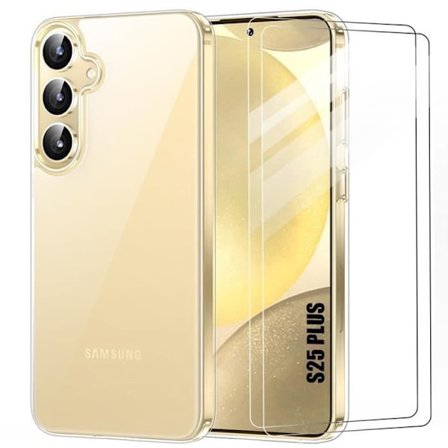 Silikonfodral för Samsung Galaxy S25 Plus (Galaxy S25+) med 2 härdade glasögon genomskinligt skydd