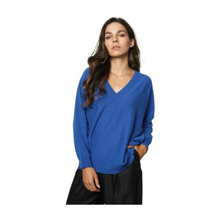 Lisa Yang V-neck Strik Blå, Dame Striktrøjer