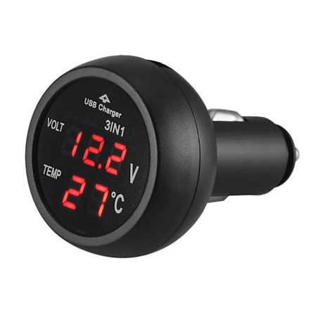 Universal 12V 24V Bil Volt Meter LED Digital Voltmeter Måler Termometer USB Oplader Spændingsmåler 3 i 1