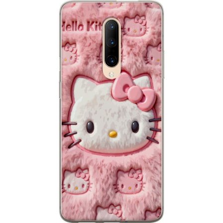 Kompatibelt Mobildeksel til OnePlus 7 Pro Hello Kitty rosa fluffy bakgrunn med ikoniskt ansikt og kawaii-estetikk