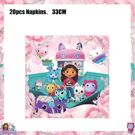 Gabby Dollhouse Birthday Party Supplies: Rosa Gabby Cat-koppar, tallrikar, servetter, ballonger, bakgrund