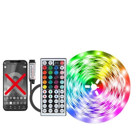 10 m LED-strip med 44-tasters fjernbetjening, fleksibel og skiftende RGB 5050 farver, ideel til soveværelser og fester.