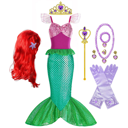 Liten jente havfruekostyme Kle opp barneselskap Kjole Cosplay Barn Jul Bursdagskostyme 110cm