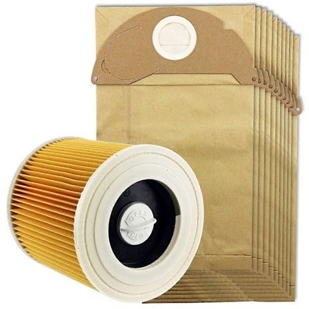 Til Karcher Våd&Tør Wd2 Støvsuger Filter Og 10x Støvposer (Fww)