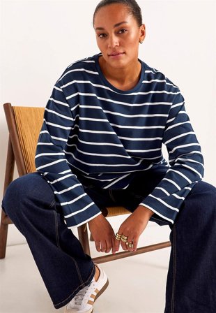 Cellbes of Sweden - Stripete jerseytopp i økologisk bomull i marineblå / hvit / stripete for damer i størrelse 46/48