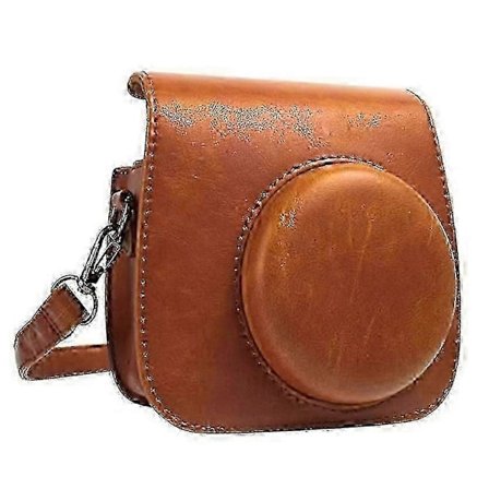 Kameraväska för Instax Mini 12-kamera, Förvaringsväska Skyddande Slät PU-läder med Axelrem och Inbyggd Ficka, Instant Kamera A