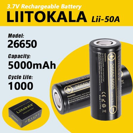 1-18kpl LiitoKala lii-50A 26650 5000mah litiumakku 3.7V 5000mAh 26650-50A ladattava akku taskulampulle