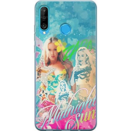 Yhteensopiva Puhelinkuori Huawei P30 lite Seikkailumaailma Steve, Creeper ja eläimillä värikkäässä palikkagrafiikassa