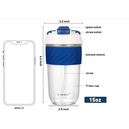 500ml Kaffeekop med låg, tykt glas, sugerør, bærbar dobbelt drikkekop, glaskop (blå) 500ml