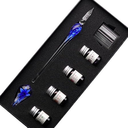 7 STK/SÆT Håndlavet blomstret glaspen Dip skriveblæk Signaturpennesæt til skole