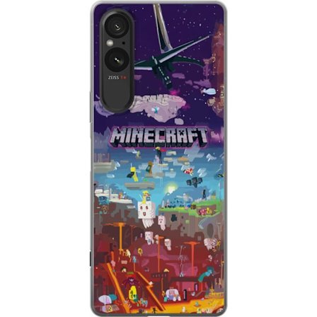 Kompatibel Mobilcover til Sony Sony Xperia 5 V Minecraft-verden med eventyrkarakterer og ikoniske miljøer, farverige blokmotiver