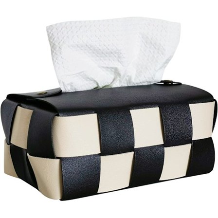 Servetthållare i läder, rektangulär servetthållare, (svart) läder Ti