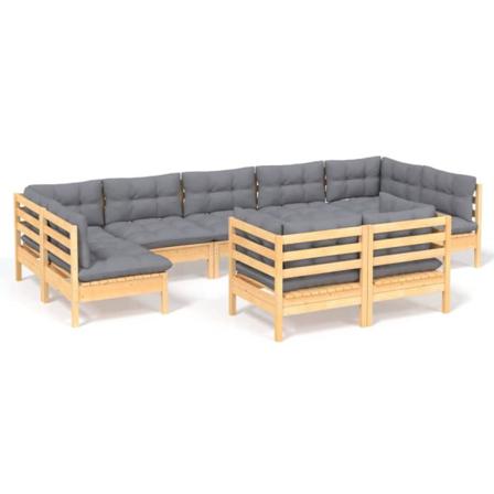 Vidaxl Loungegrupp Med Grå Dynor 9 Delar Massiv Furu Grå