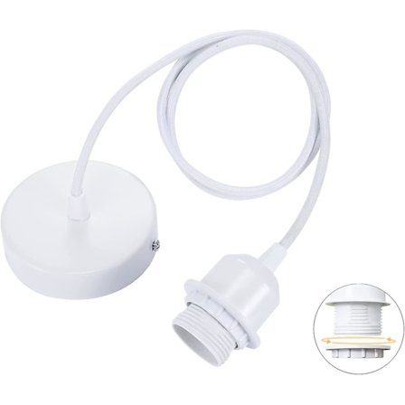 Hänglampa med skruvring, justerbar kabel 100 cm, skärmkompatibel upphängning, uttag för kök, vit