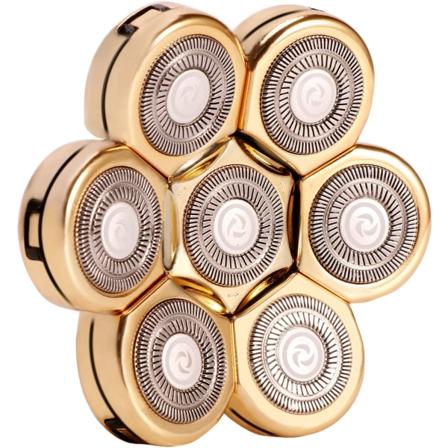 7-bladig ersättningshuvud för elektrisk rakapparat, flytande tvättbart roterande elektriskt rakbladshuvud för män (guld)