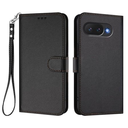 Google Pixel 10a Wallet Cover Stand with Card Slots and Wrist Strap - Black