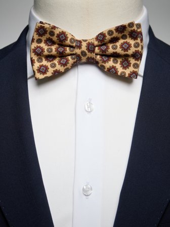 John Henric Men's Beige Bow Tie Wool Geometric Size Pre-tied