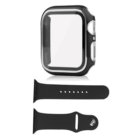 Apple Watch Series 8 (45 mm) -fodral och silikonfodral med härdat glas - Svart / Silver