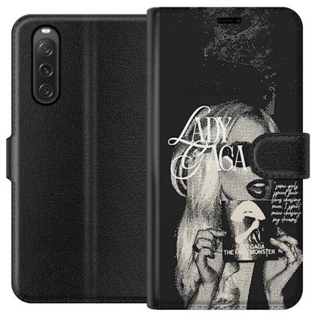 Yhteensopiva Lompakkokotelo Sony Xperia 10 V Lady Gaga mustavalkoinen retrojuliste aurinkolaseilla ja pop-taide-estetiikalla