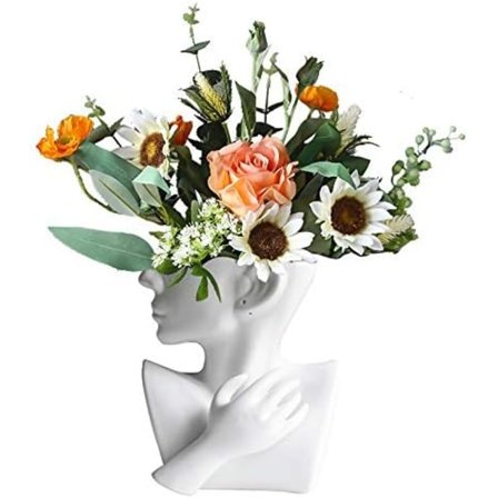 Hvit Keramisk Kvinnehode Vase Tørkede Blomster Vas Statuett Hode Blomsteroppsats