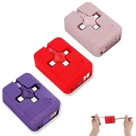 3 stk. tre-i-én opladningskabelrulle, slikfarvet indtrækkeligt opladningskabel, 3-i-1 hurtigopladningskabelrulle til mobiltelefoner, tablets og de 