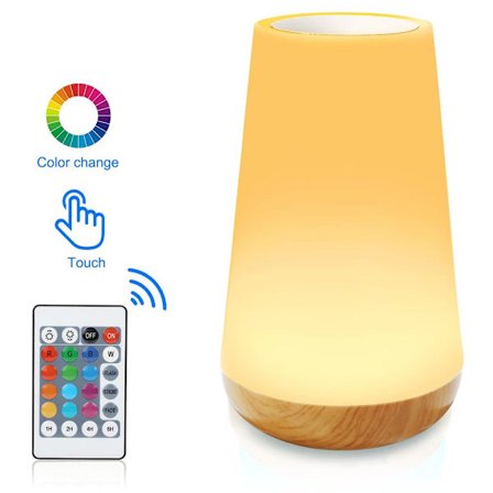 Nattlampa Touch Dimbar Sängbordslampa med Fjärrkontroll 13 Färger 5 Ljusstyrkor 4 Lägen USB LED Nattlampa Timerfunktion för Sovrum