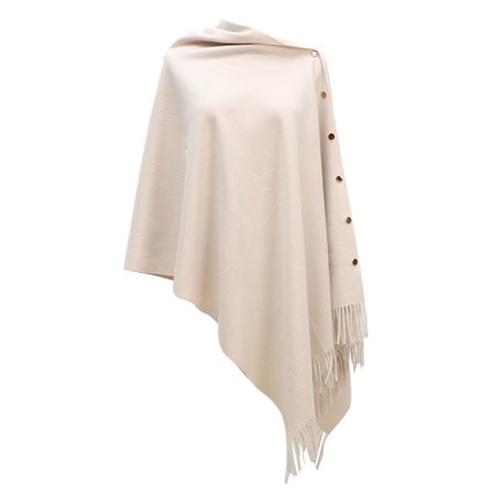 Dame Poncho Tørklæde med Knapper Frynser Kappe Tæppe Cashmere Blanding Blød Varm Multifunktionel til Forår Efterår Vinter