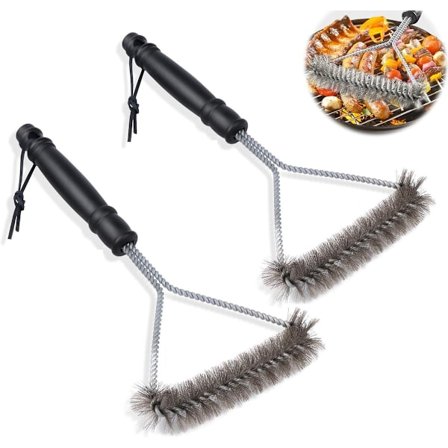 BBQ-borste i rostfritt stål - 2 stycken - BBQ-borste - BBQ-rengörare - Grillborste med snodd - BBQ-rengöringsborste