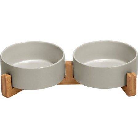 Keramisk skål for hund og katt med trestativ, sklisikker matt glasur, brettet mat- og vannskål for katter og små hunder