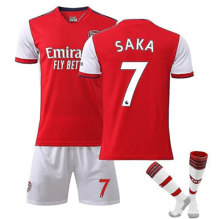 Arsenal Hjem Barn Herre Fotballsett Fotballdrakt Treningsskjorte dress 21/22 Aubameyang / Simth / Saka / Pepe