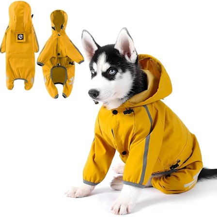 Hunde Regnjakke, Justerbar Refleksgul Regnjakke, Vanntett, Regnkappe Hund med Hetter, Regnjakker Passer for 9-13 Pund