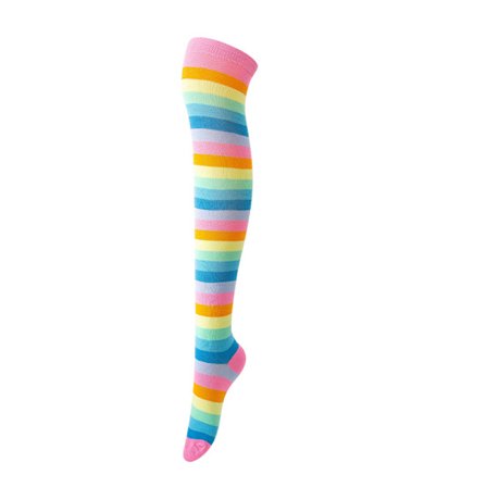 Regnbue knæhøje sokker til kvinder, farverige stribede høje sokker, pigers knæhøje sokker, silkestrømper, smukke bensokker (lyserøde knæhøje sokker)