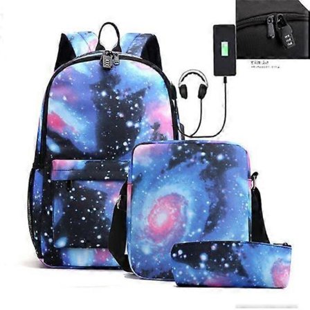 Skolesæt Rygsæk Hverdagsrygsække til teenagere 3-delt Letvægts Teenager Stjerneklar himmel