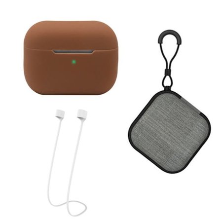AirPods Pro 2 silikonfodral med rem och förvaringslåda - Brun