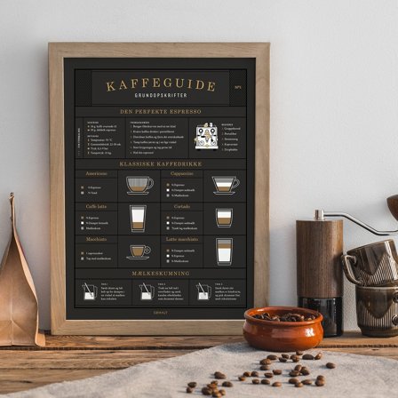 Plakat med Kaffeguide fra Gehalt - velafstemte opskrifter til den perfekte kop kaffe