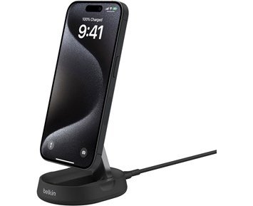 Belkin-Qi2 15W Wireless Charging Folding Magnetic Stand, Black-Magnetisk trådløs ladestasjon med sammenleggbart stativ-Power-Mobilladere