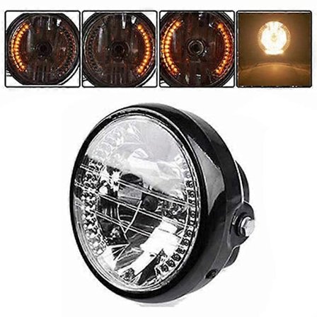 Ny Universell 7" 12v Motorsykkel Rundt Hovedlys Blinklys Hovedlampe For Harley Bobber Honda Yamaha Kawasaki Cafe Racer