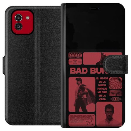 Kompatibel Tegnebogsetui til Samsung Galaxy A03 Bad Bunny NFL-inspireret skjoldlogo med amerikansk fodbold og stjerner