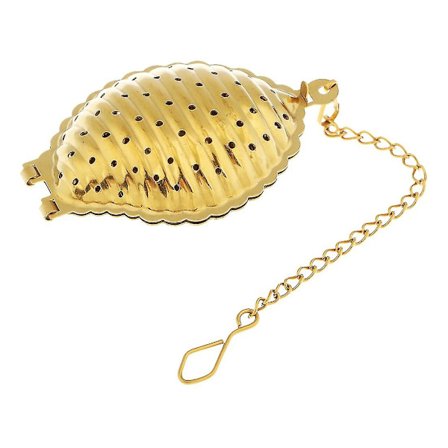 Teekoppfilter i rustfritt stål, skjellbryggerkjede te lekkasje enkel te sil te sil (farge: gull) (1 stk)