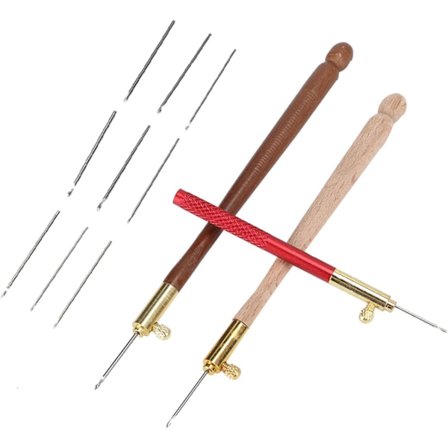 Broderi heklenåler, 3 stk. heklenåler i rustfritt stål med trehåndtak, inkluderer 9 nåler, fransk broderi perler og paljetter