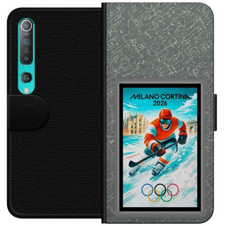 Kompatibel Tegnebogsetui til Xiaomi Mi 10 5G Curling illustration med spillere og sten på isen, Milano Cortina 2026, snedækkede stænk og olympiske