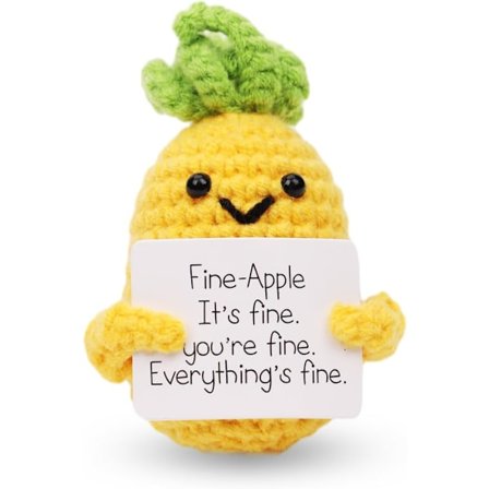 Rolig Positiv Ananas, 3,15 Tums Stickad Ananas Leksak med Uppmuntrande Kort Kreativ Emotionell Stödvirkad Ananas Docka för Dekoration Present