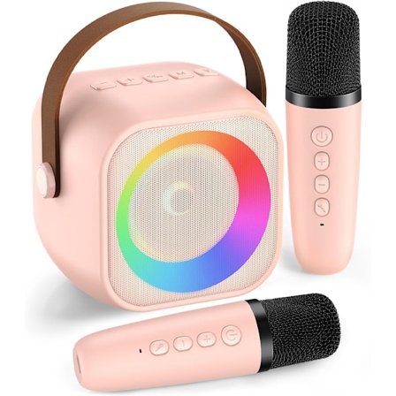 Karaokemaskin, Mini Portabel Bluetooth Karaokehögtalare med 2 Trådlösa Mikrofoner