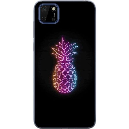 Kompatibelt Mobilskal till Huawei Huawei Y5p Neonillustration av ananas i färgglatt ljus mot svart bakgrund