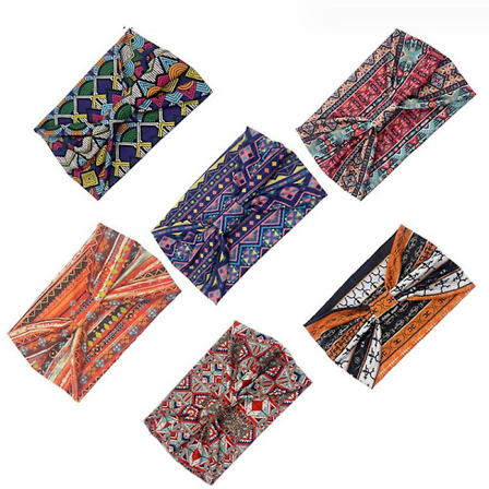 6-pak Hovedbånd til Kvinder Boho Trykt Anti-Slip Hårbånd Sport Yoga Løbe Elastisk Sved Hår Wrap til Piger