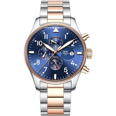 Schweizisk Klocka Herr Komplex Funktion Analog Automatisk Mekanisk Klocka Rostfritt Stål Luminous Klocka