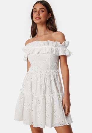 Bubbleroom Occasion-Broderie Anglaise Flounce Off Shoulder dress-M